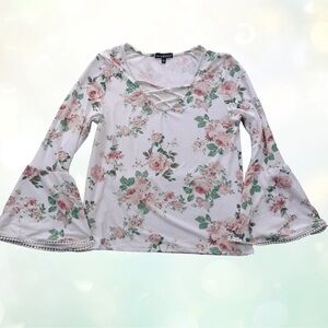Derek Heart Floral Print Bell Sleeve Blouse (XL)